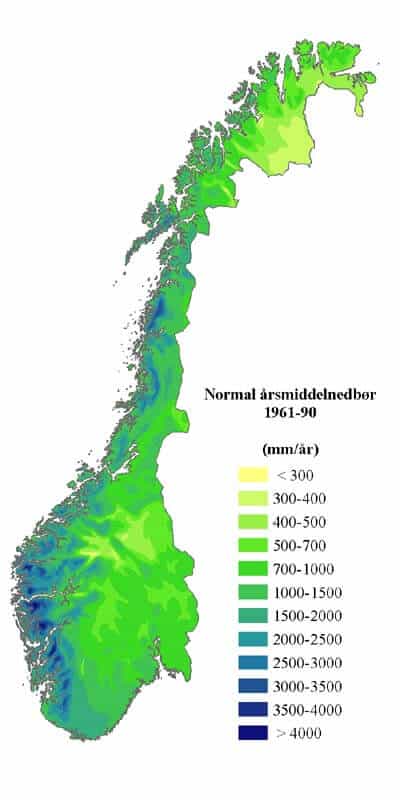 Neerslagkaart Noorwegen