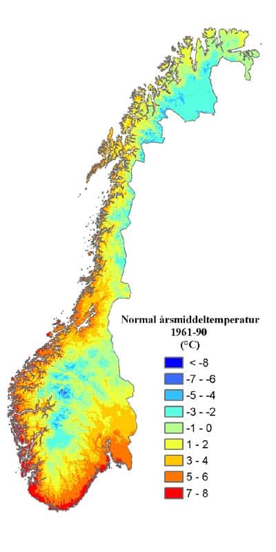 Temperatuurkaart Noorwegen