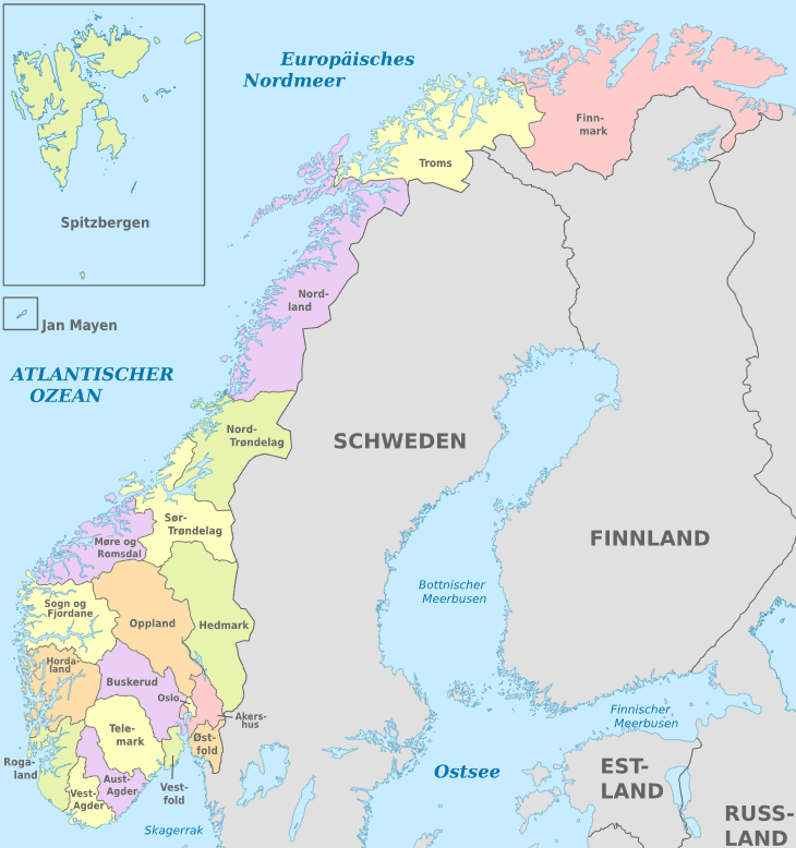 Provinciekaart Noorwegen