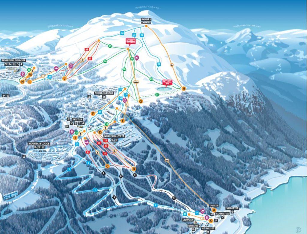 Norefjell ski gebied kaart