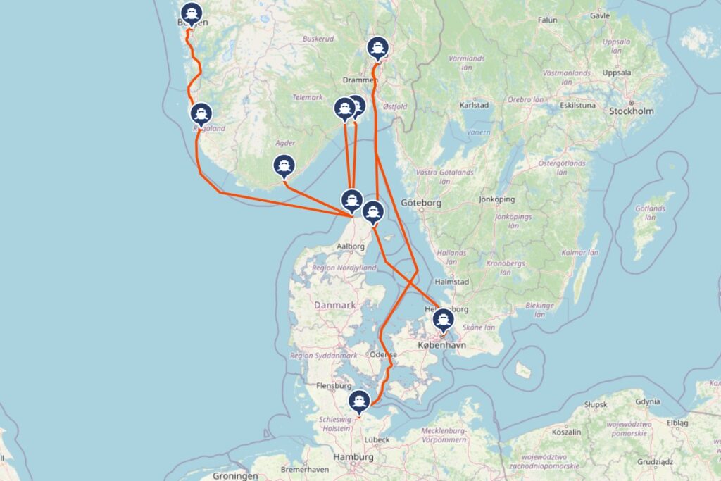 Ferries die naar Noorwegen gaan vanuit Denemarken en Duitsland